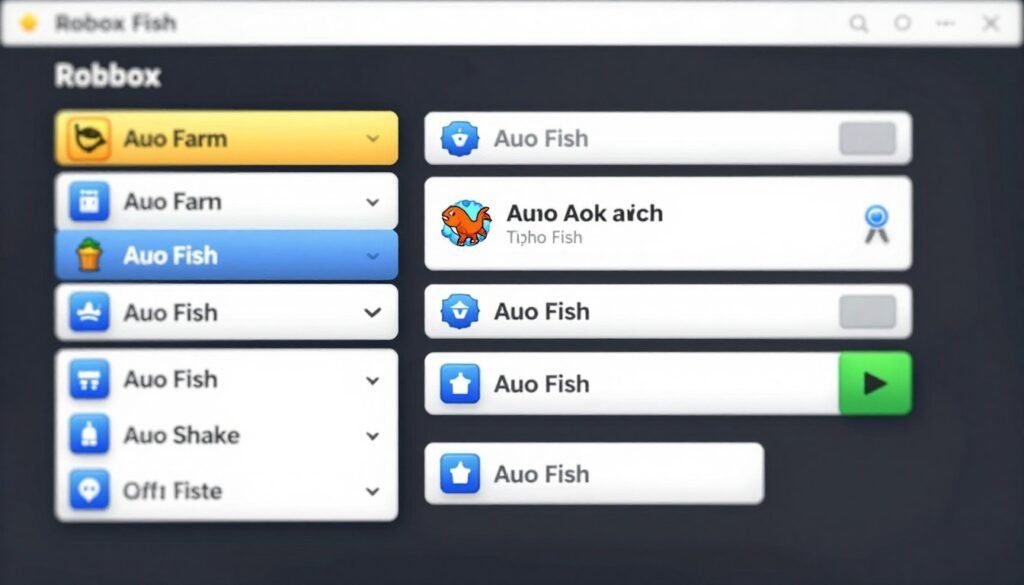 Fisch scripts GUI interface showing auto farm and fishing options