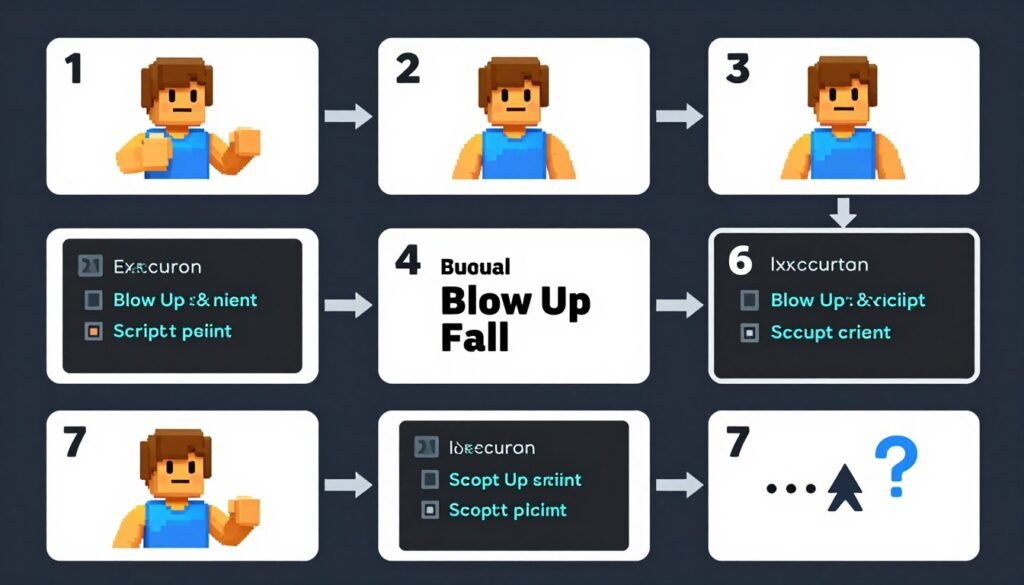 Step-by-step guide showing how to implement the Roblox Blow Up and Fall Script